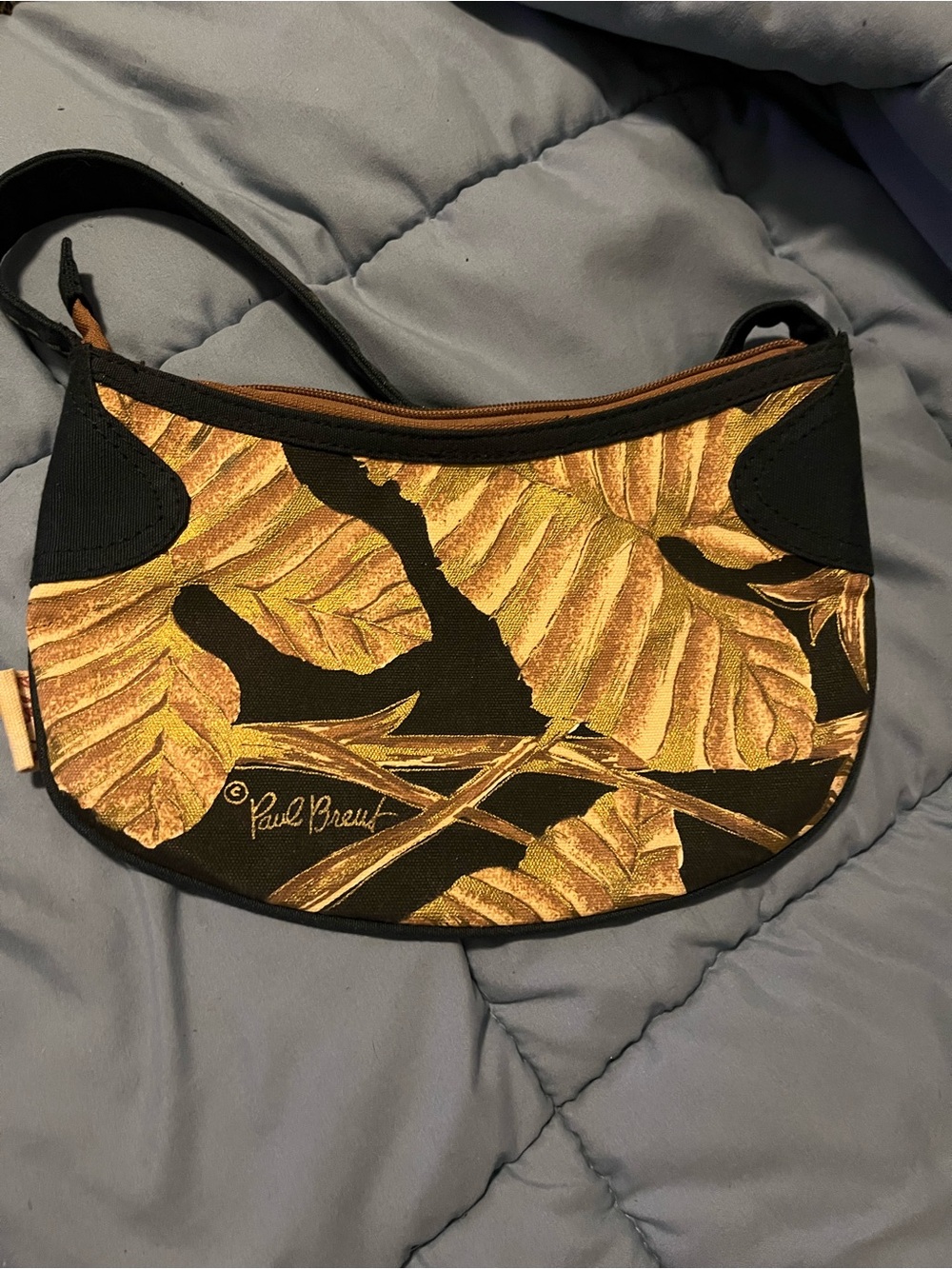 Paul Brent Black & Gold Leaf Pattern Shoulder Bag